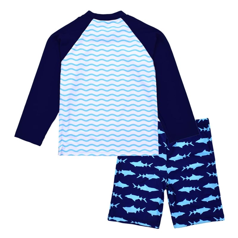 SINOLY Boys Two Piece Rash Guard Swimsuits Kids Long Sleeve Sunsuit Swimwear Sets 5T - Image 2